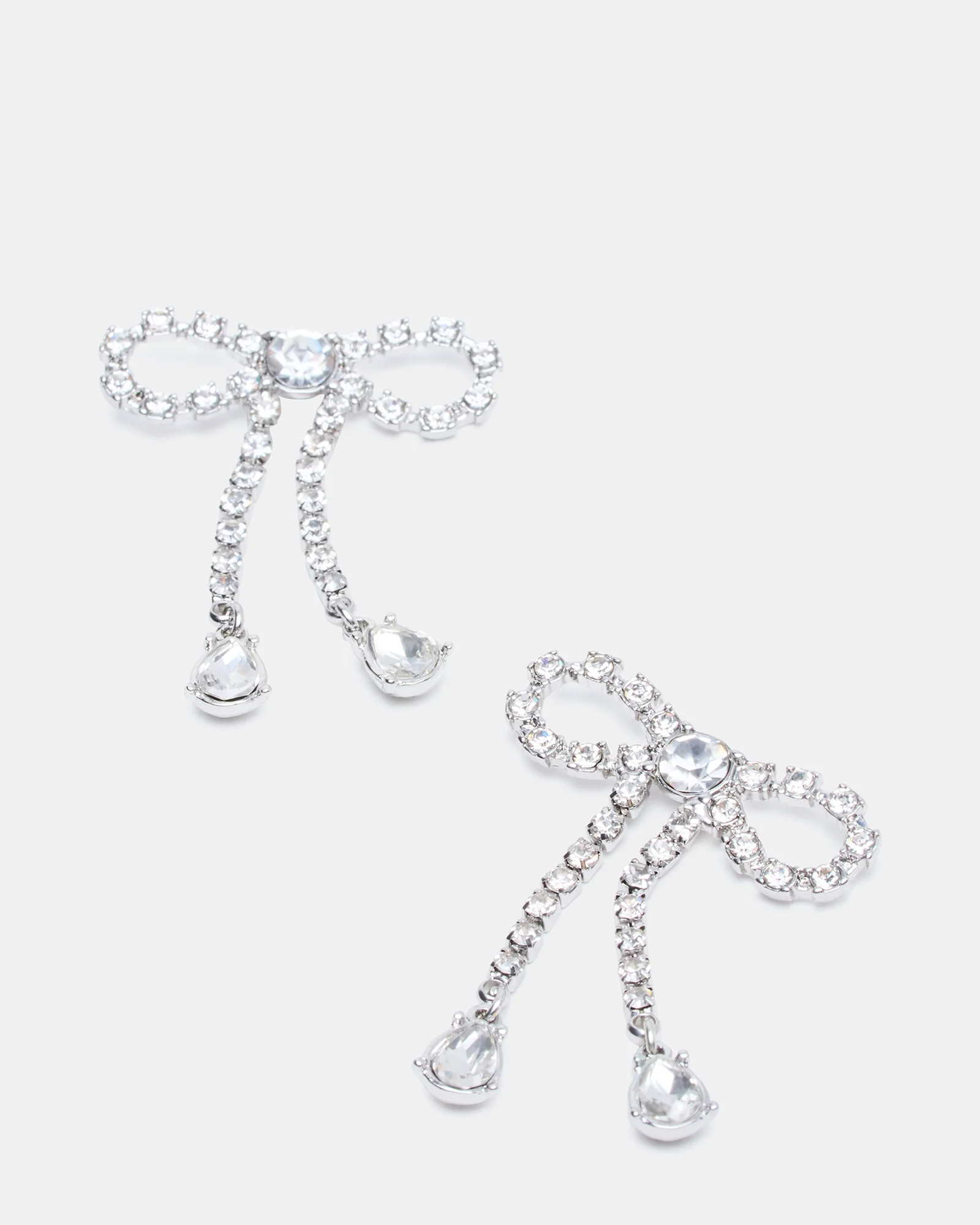 RHINESTONE BOW EARRINGS SILVER - Image 3