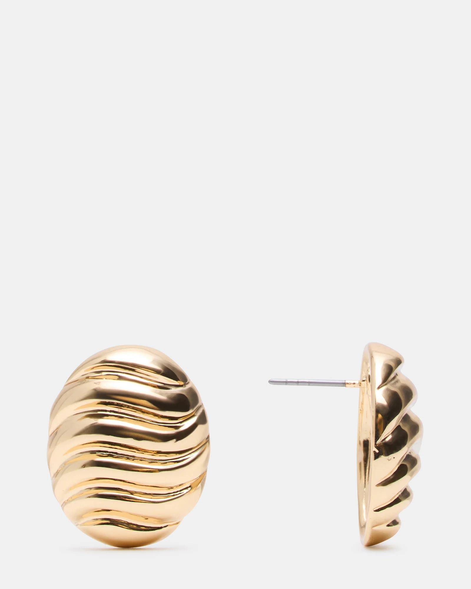 GROOVED CIRCULAR STUD EARRINGS GOLD - Image 3