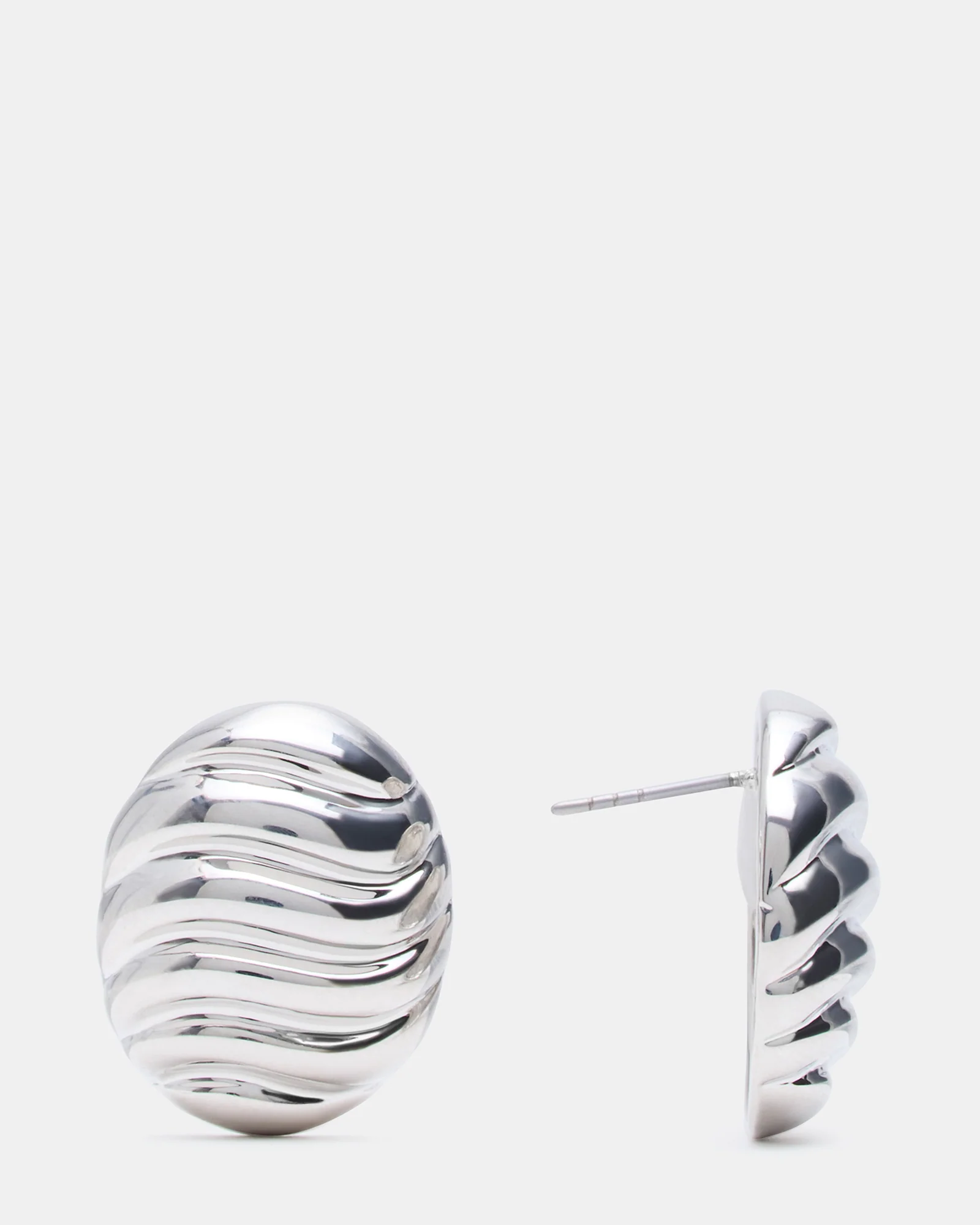 GROOVED CIRCULAR STUD EARRINGS SILVER - Image 3