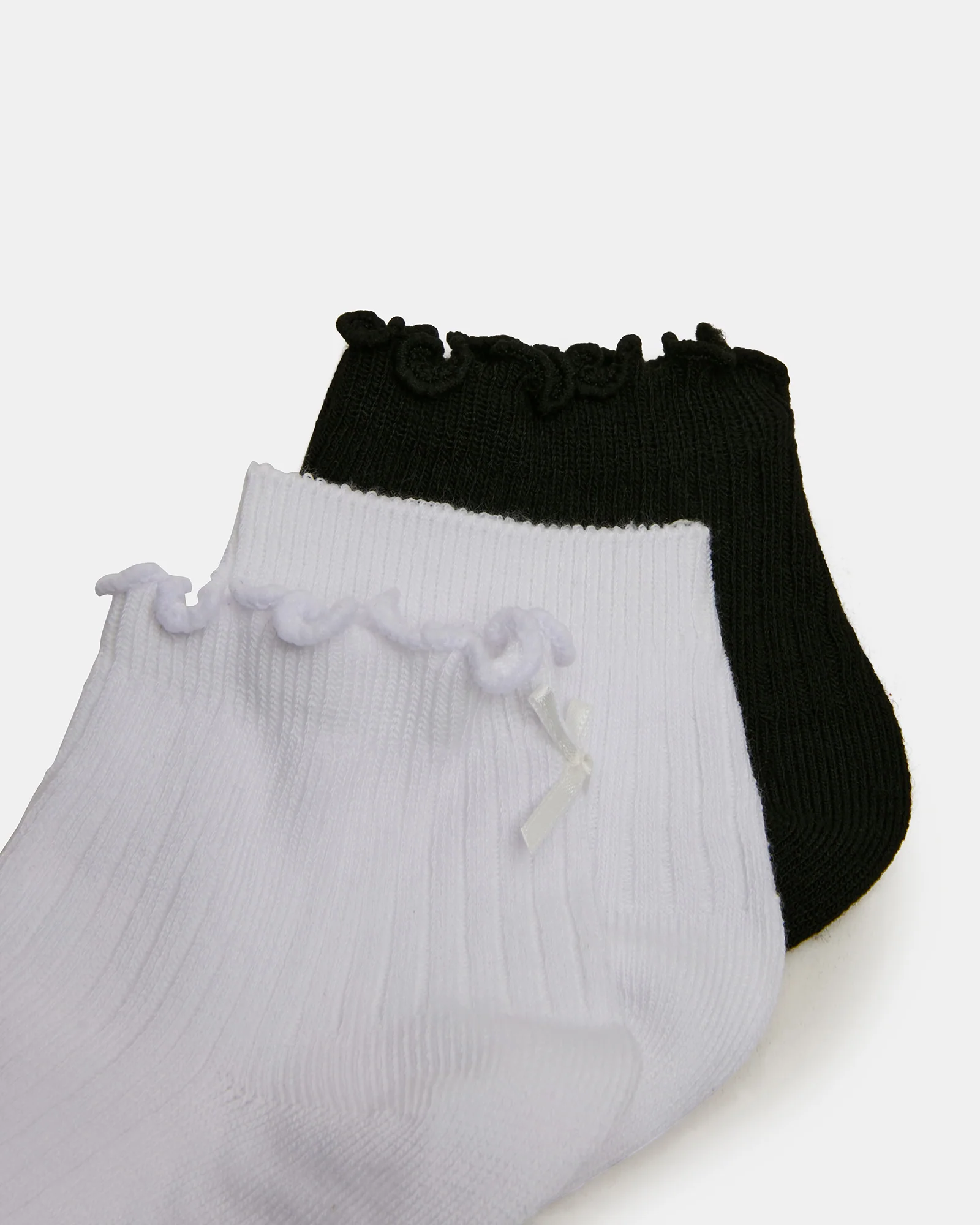 3 PACK EMMA LETTUCE EDGE SOCKS WHITE/BLACK - Image 2
