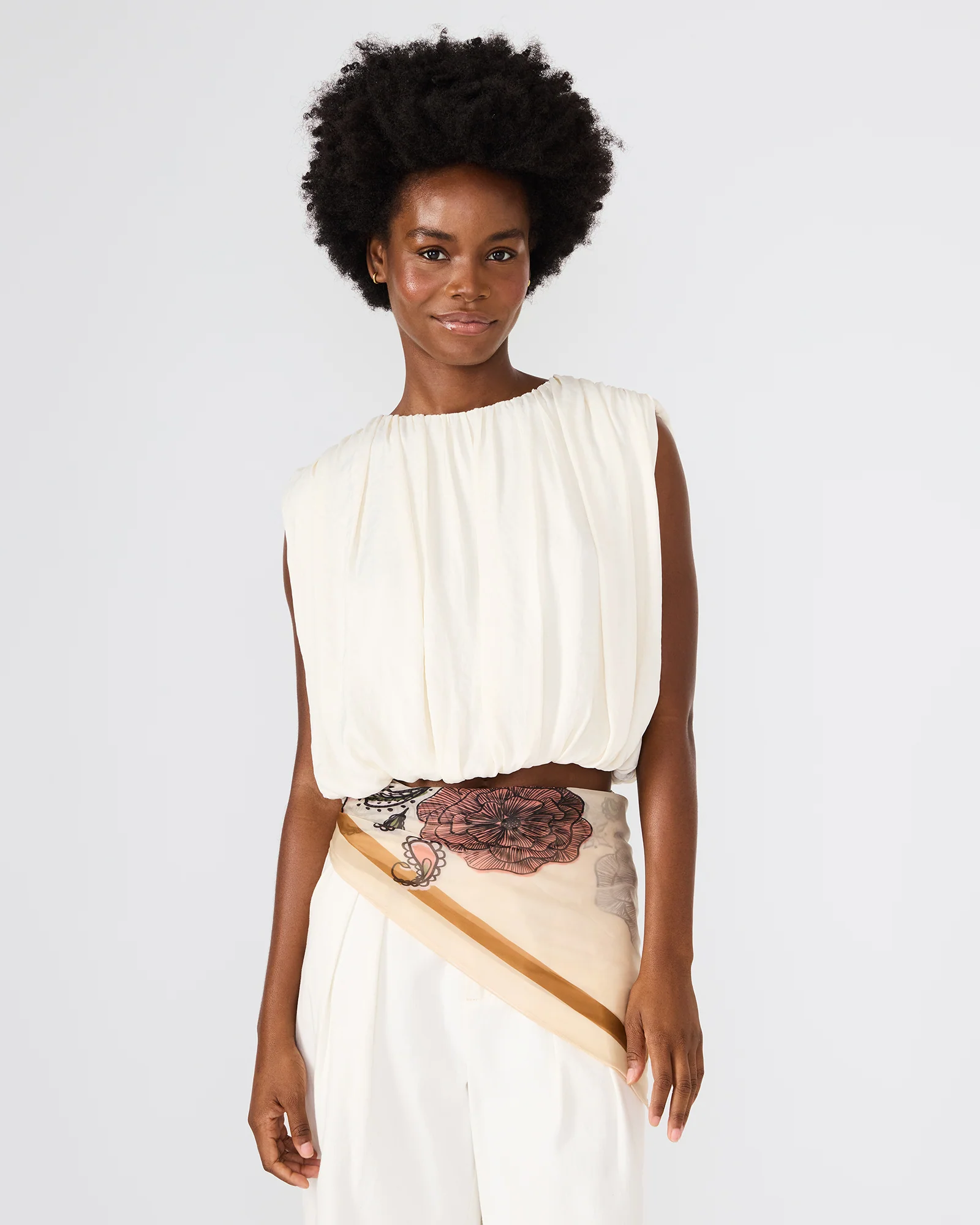 BOHO FLORAL SQUARE SCARF IVORY - Image 4