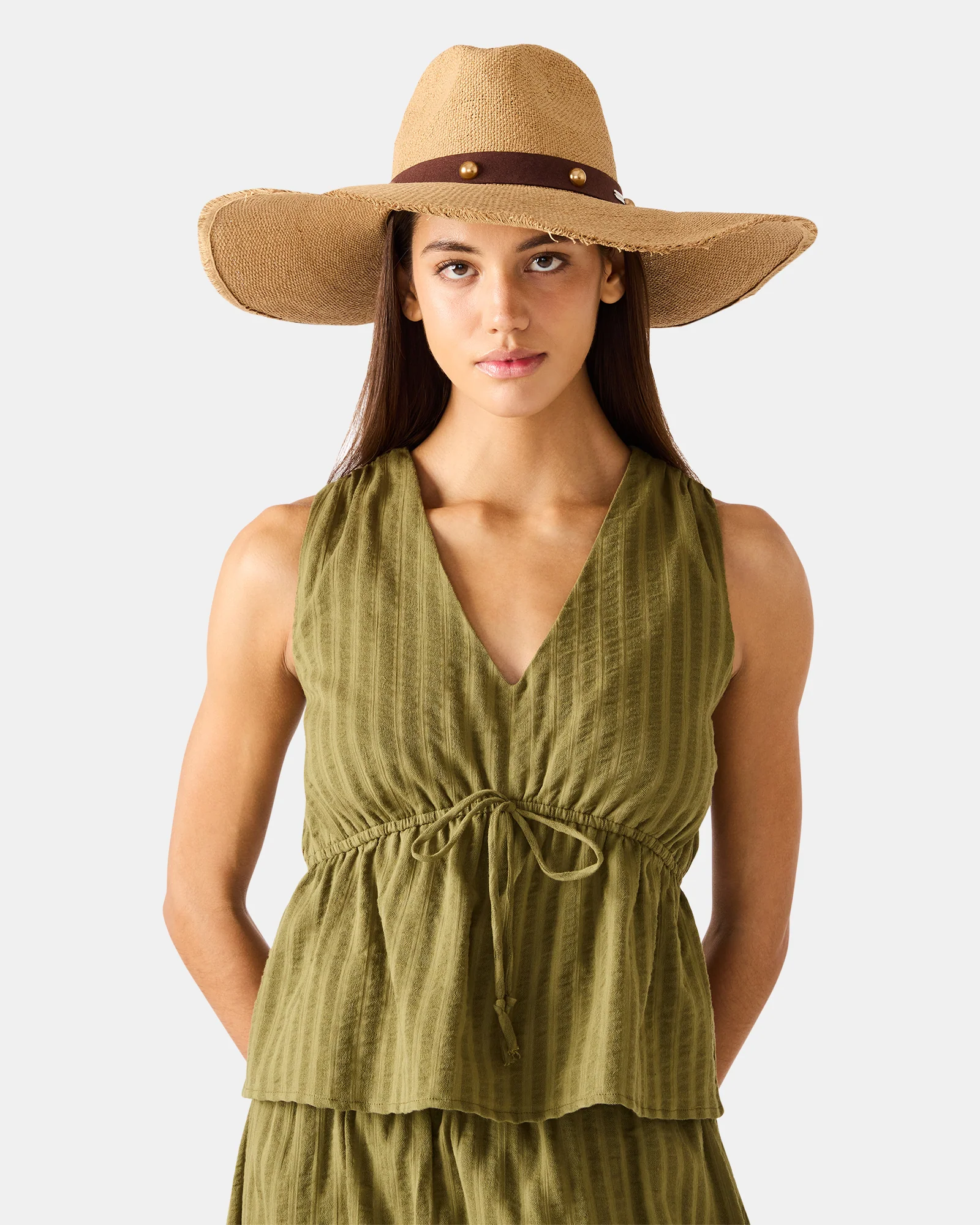 BOHO GLAM STUDS STRAW HAT TAN - Image 3