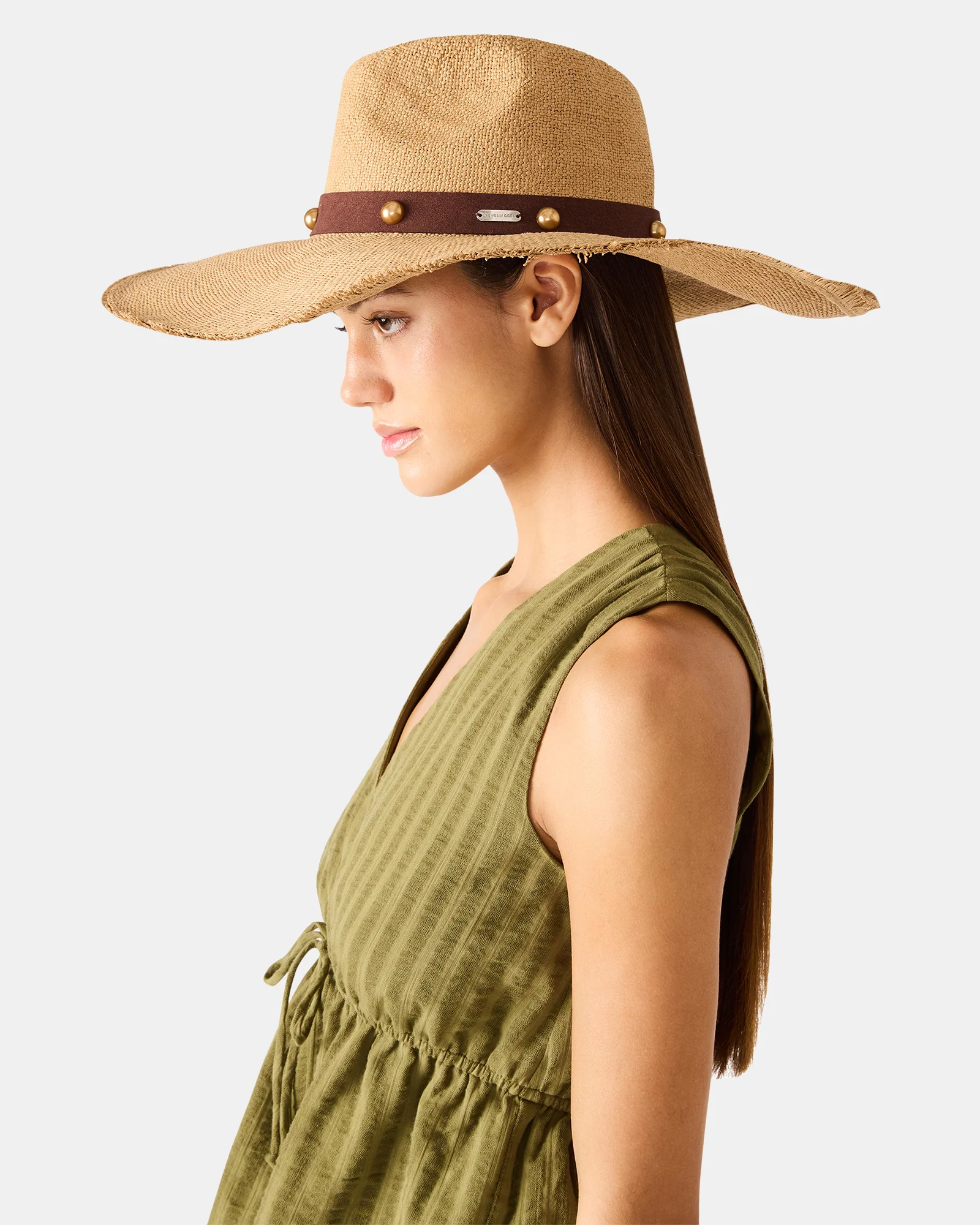 BOHO GLAM STUDS STRAW HAT TAN - Image 4