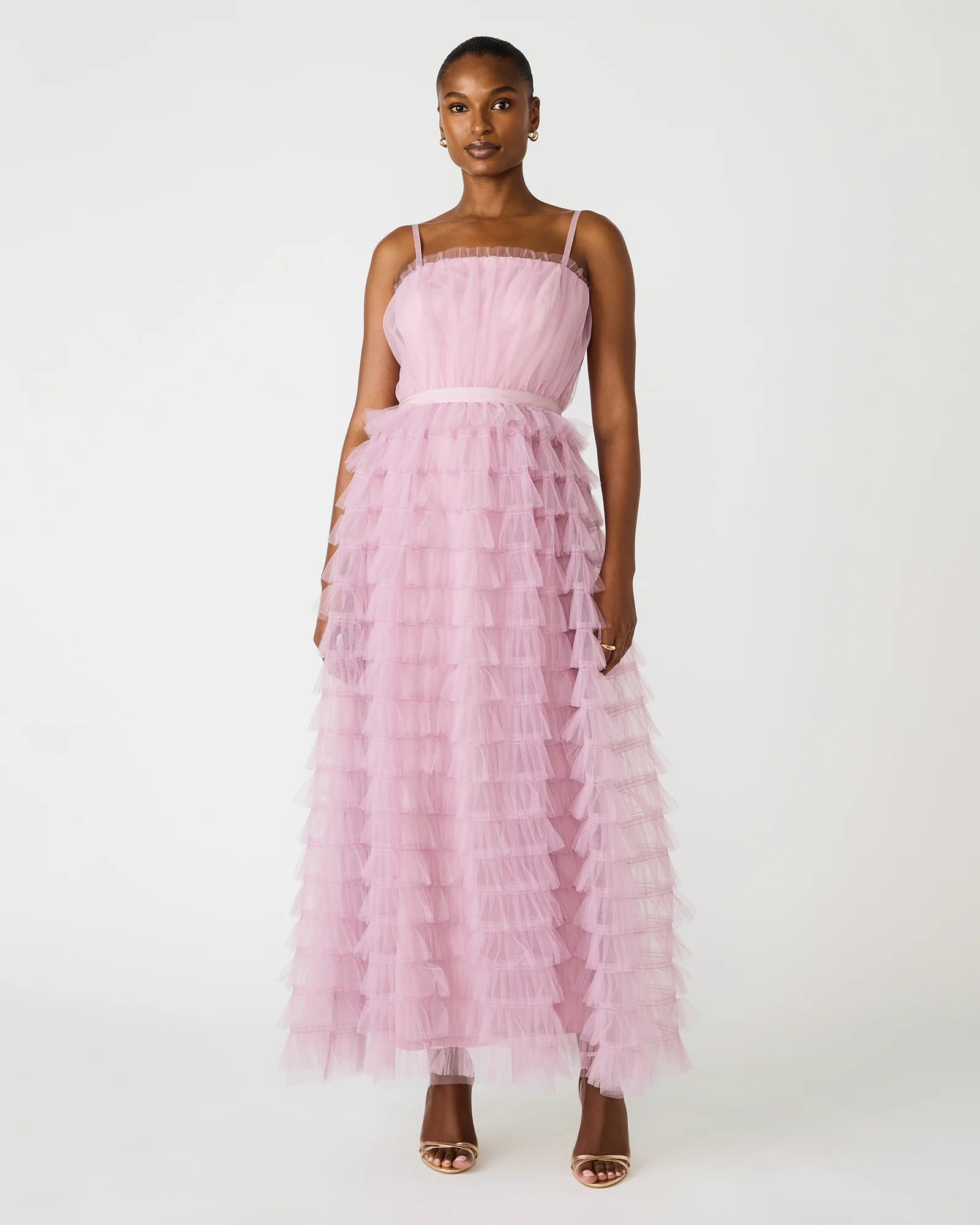 TIERED TULLE GOWN DAWN PINK
